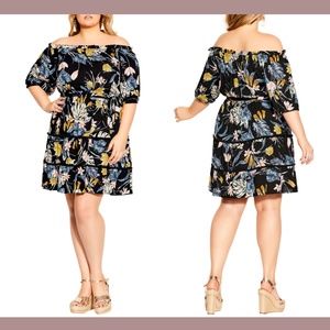 NWT City Chic [ S/ 16W ] Jungle Night Off the Shoulder Minidress‎
